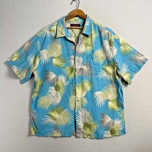 TORI RICHARD Silk Blend Short Sleeve Button Up Shirt Tropical Blue Print XXL 2XL
